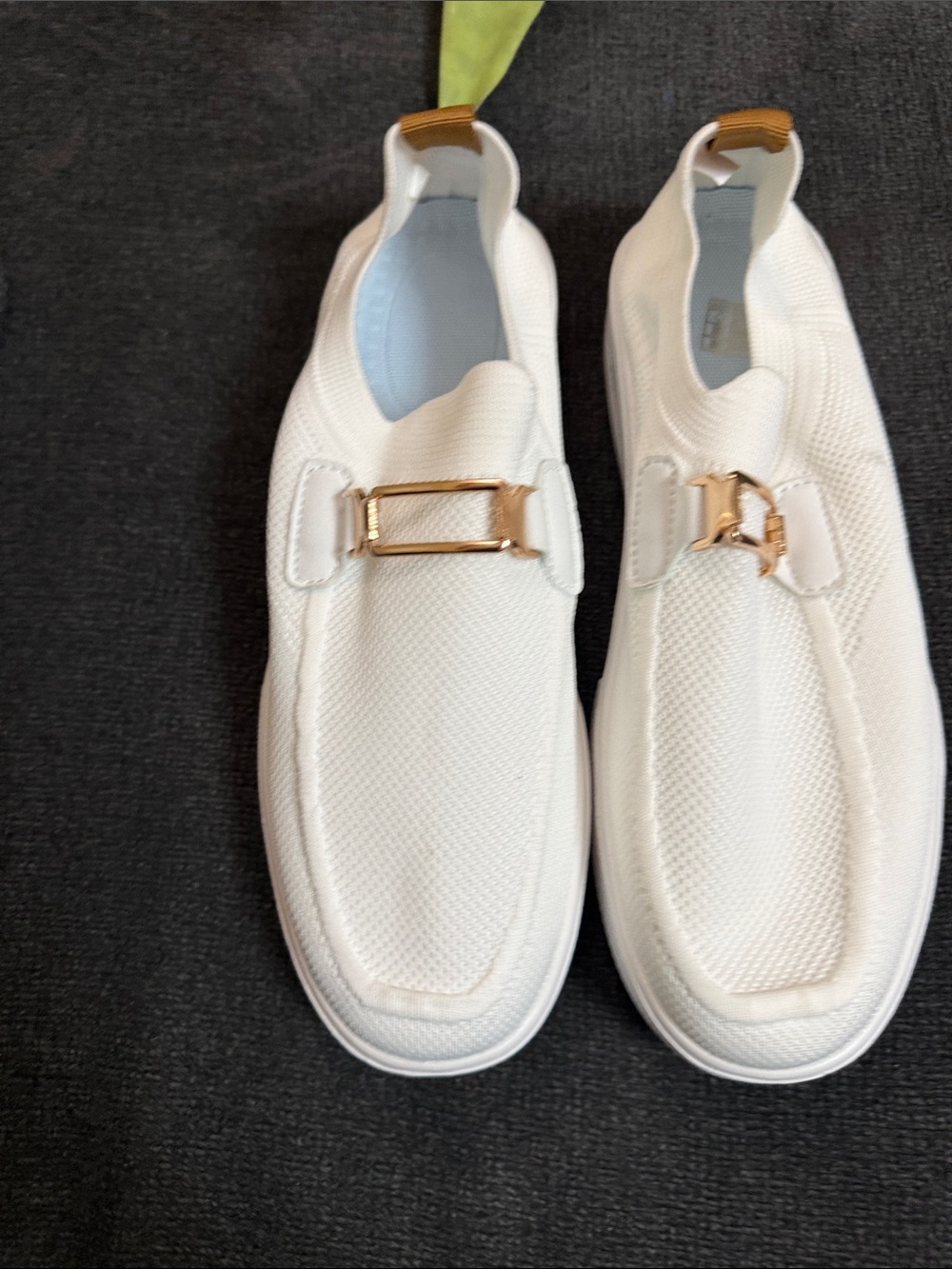Men's White Slip-On Loafer with Gold Accent